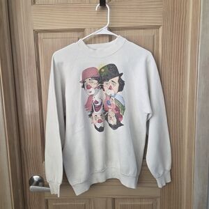 Vintage Faces Tears Of Clown M Harris White Crewneck Sweatshirt Pullover Large